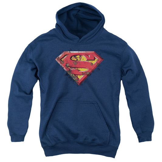 Superman - Rusted Shield - Youth Pull-over Hoodie - Navy