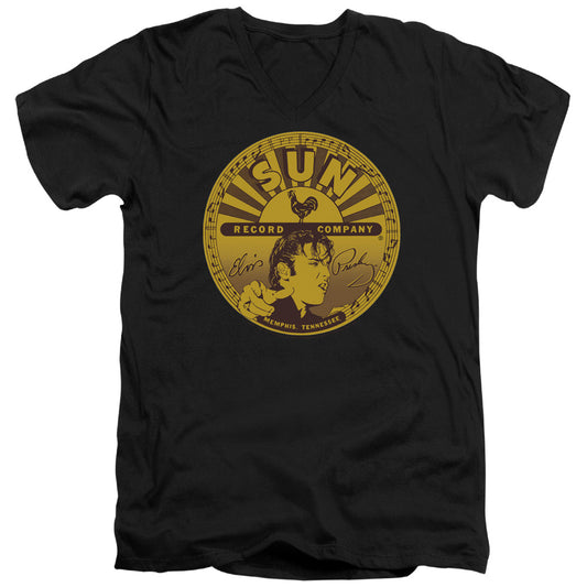 Sun - Elvis Full Sun Label - Short Sleeve Adult V-neck - Black T-shirt