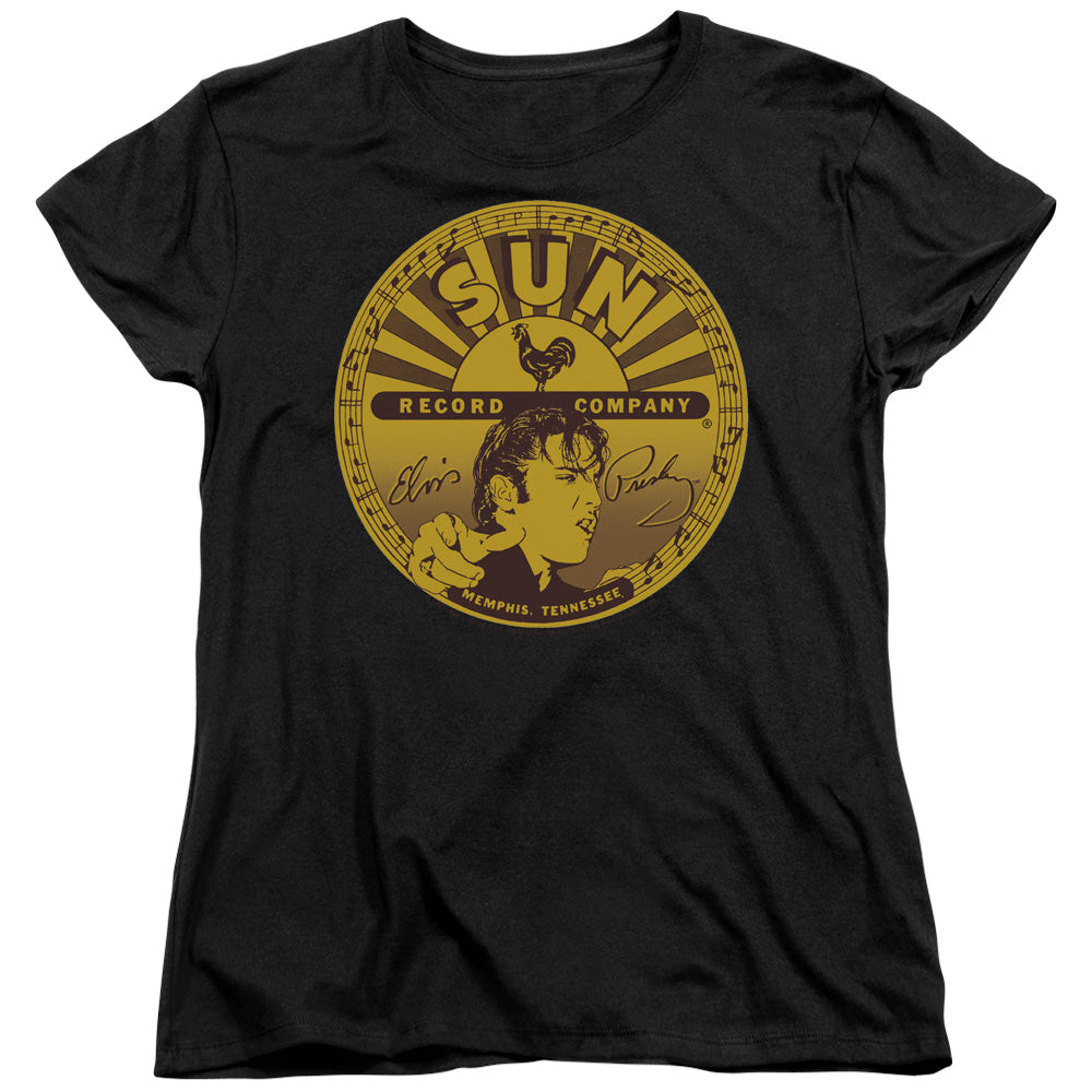 Sun - Elvis Full Sun Label - Short Sleeve Womens Tee - Black T-shirt