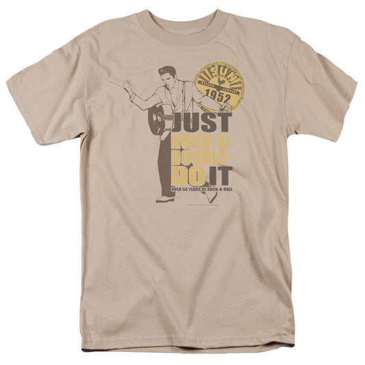 Sun - Rock A Doodle Elvis - Short Sleeve Adult 18/1 - Sand T-shirt