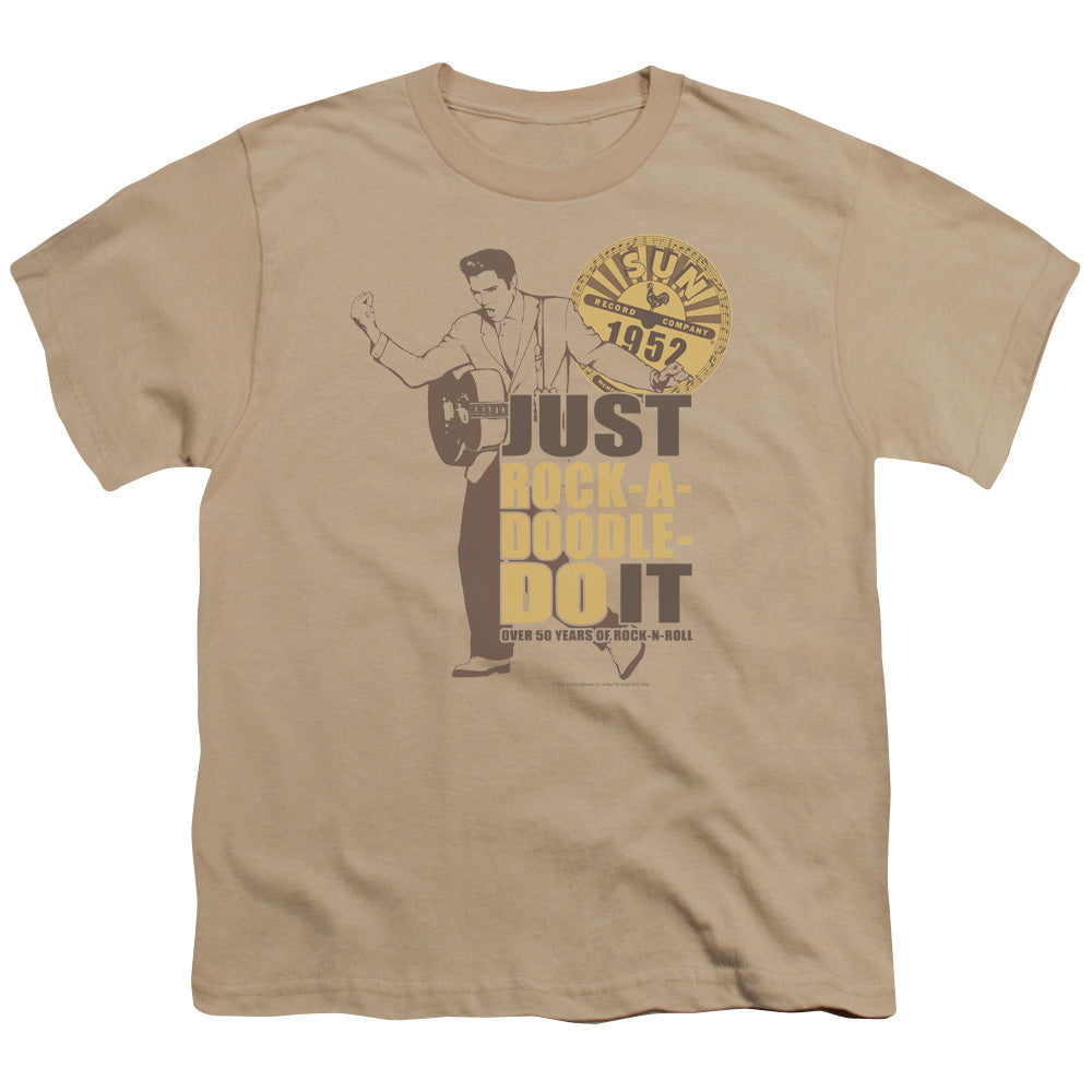 Sun - Rock A Doodle Elvis - Short Sleeve Youth 18/1 - Sand T-shirt