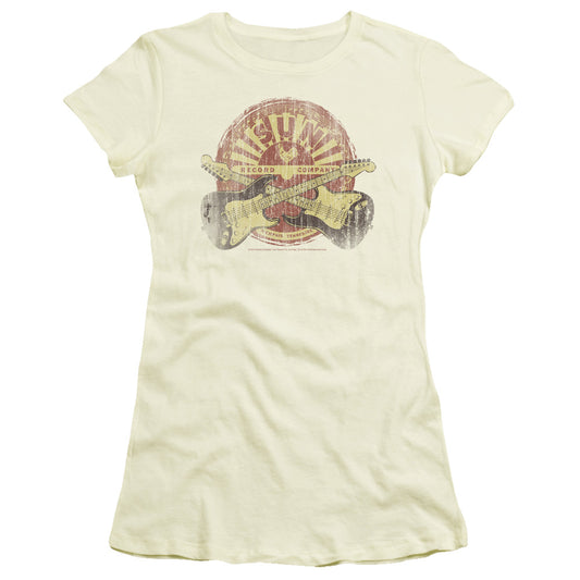 Sun - Crossed Guitars - Short Sleeve Junior Sheer - Cream T-shirt
