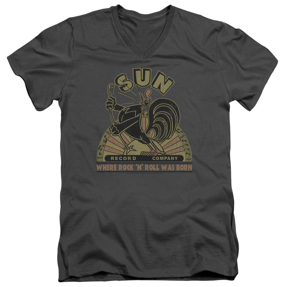 Sun - Sun Rooster - Short Sleeve Adult V-neck - Charcoal T-shirt