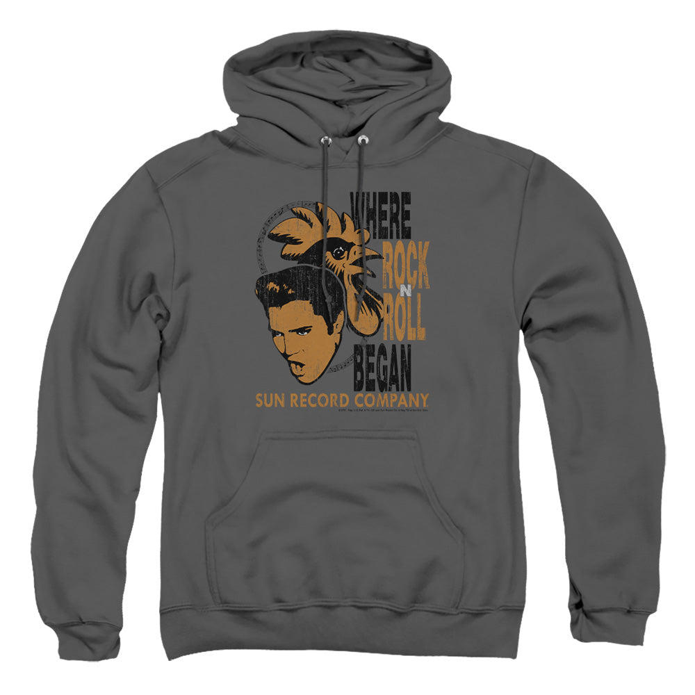 Sun - Elvis And Rooster - Adult Pull-over Hoodie - Charcoal