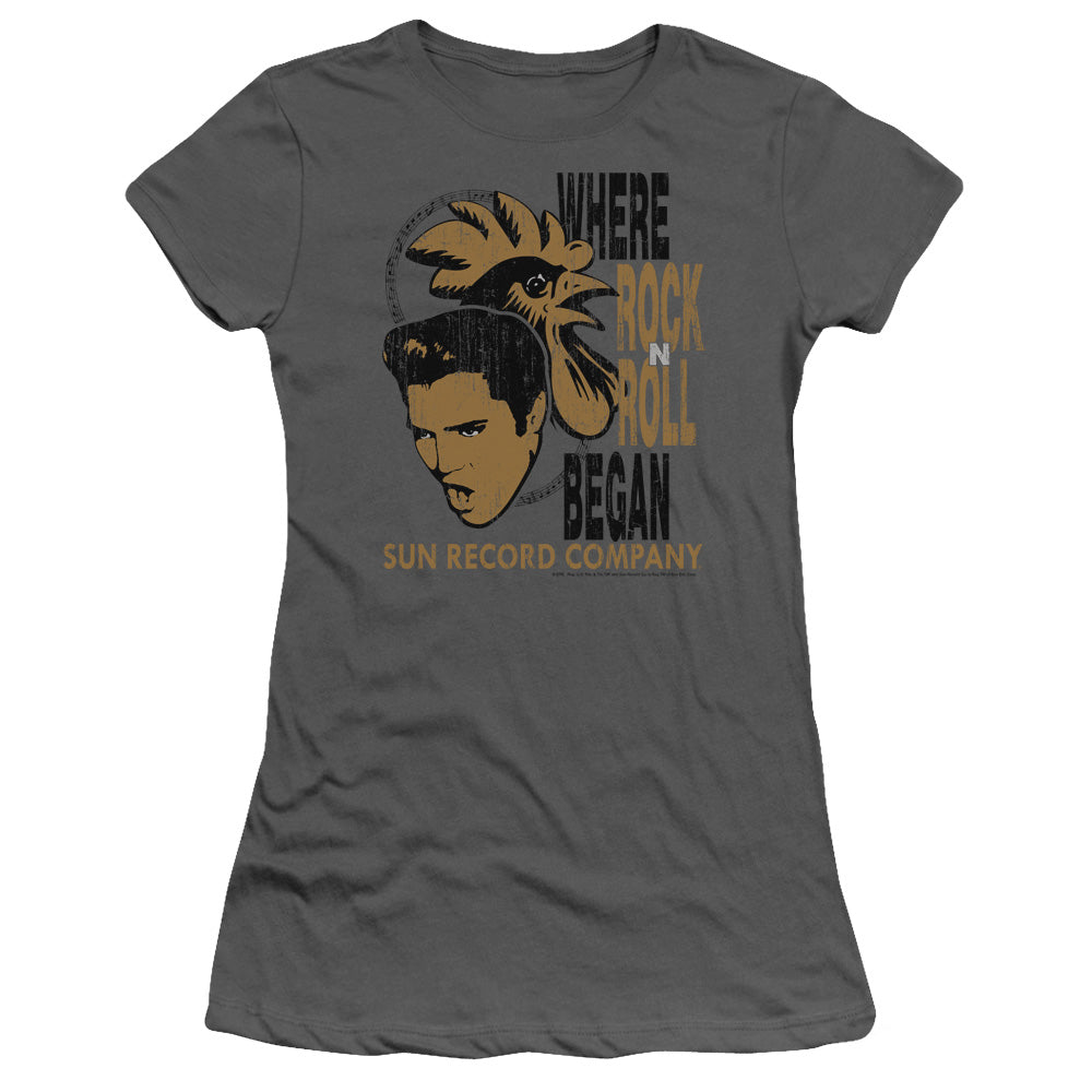 Sun - Elvis And Rooster - Short Sleeve Junior Sheer - Charcoal T-shirt