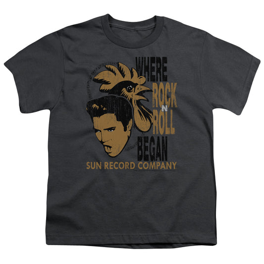 Sun - Elvis And Rooster - Short Sleeve Youth 18/1 - Charcoal T-shirt