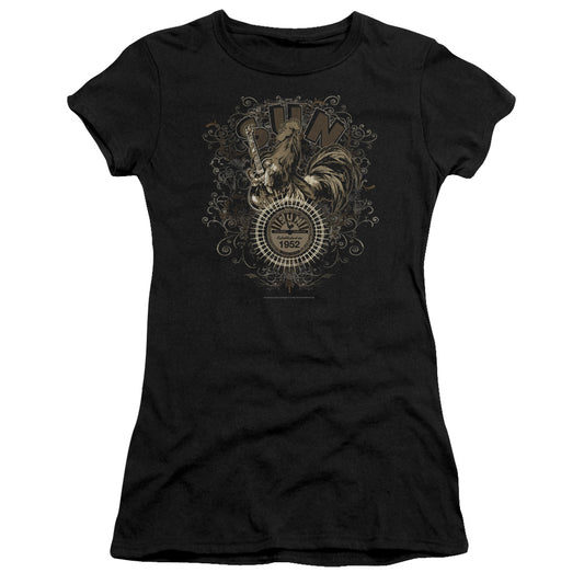 Sun - Scroll Around Rooster - Short Sleeve Junior Sheer - Black T-shirt