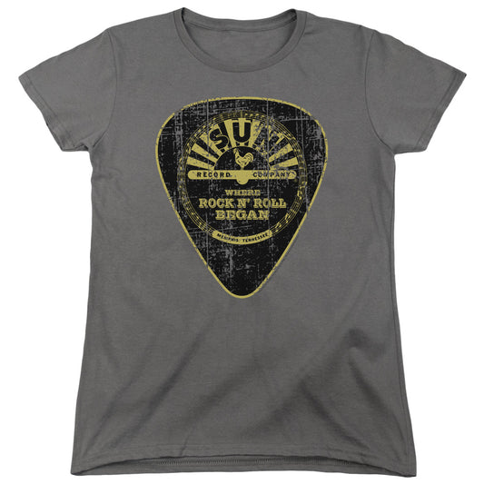 Sun - Guitar Pick - Short Sleeve Womens Tee - Charcoal T-shirt