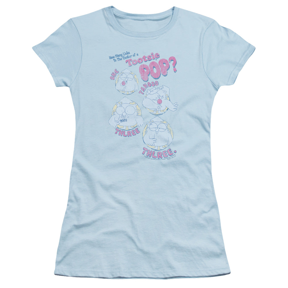 Tootsie Roll - Three - Short Sleeve Junior Sheer - Light Blue T-shirt