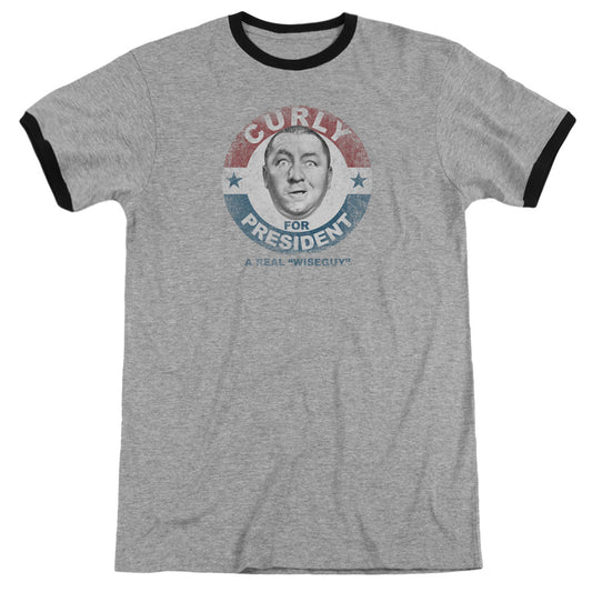 Three Stooges - Curly For President - Adult Ringer - Heather/black