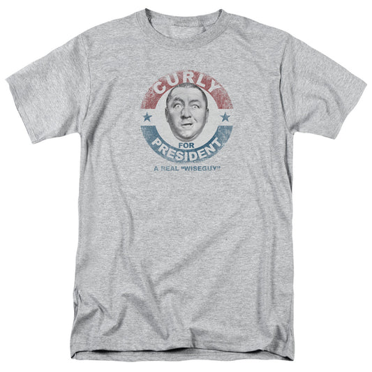 Three Stooges - Curly For President - Short Sleeve Adult 18/1 - Athletic Heather T-shirt