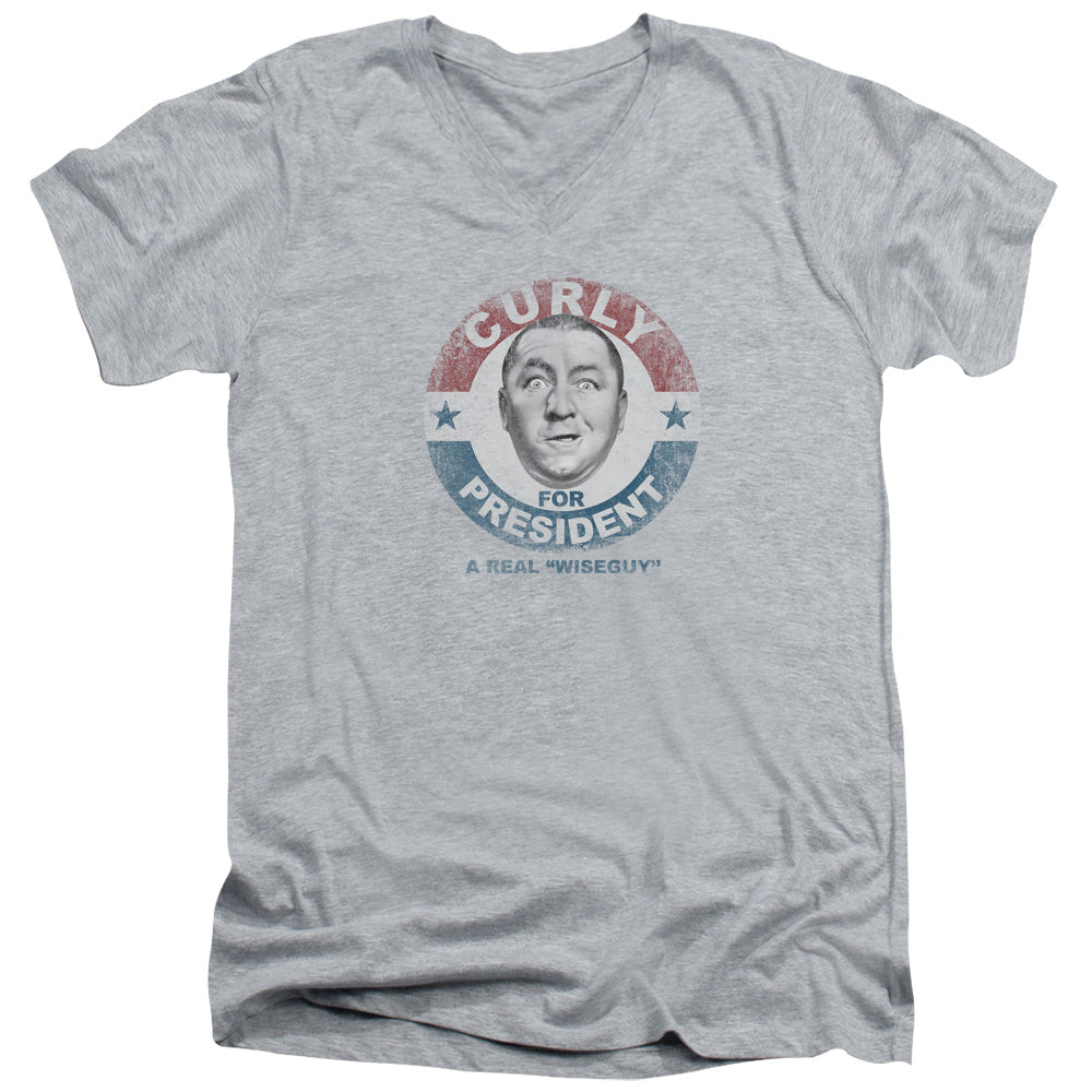 Three Stooges - Curly For President - Short Sleeve Adult V-neck - Athletic Heather T-shirt