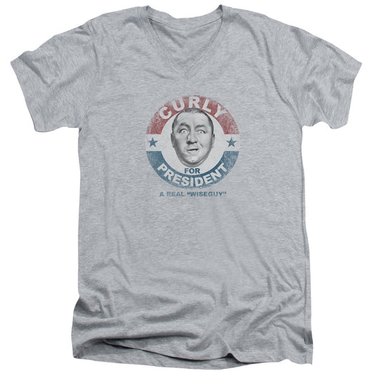 Three Stooges - Curly For President - Short Sleeve Adult V-neck - Athletic Heather T-shirt