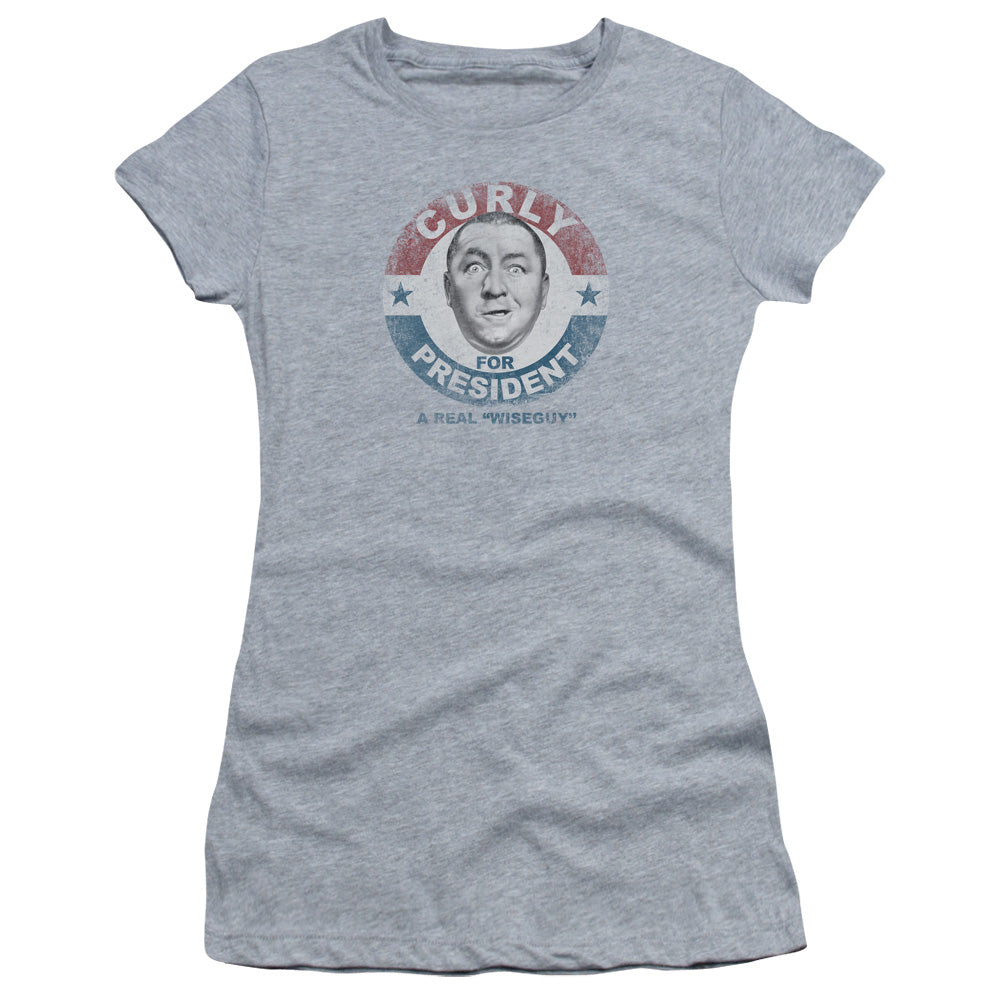 Three Stooges - Curly For President - Short Sleeve Junior Sheer - Athletic Heather T-shirt