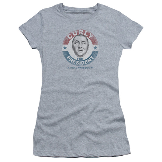 Three Stooges - Curly For President - Short Sleeve Junior Sheer - Athletic Heather T-shirt