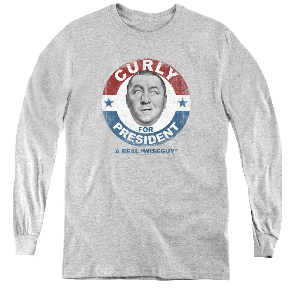 Three Stooges - Curly For President - Youth Long Sleeve Tee - Athletic Heather