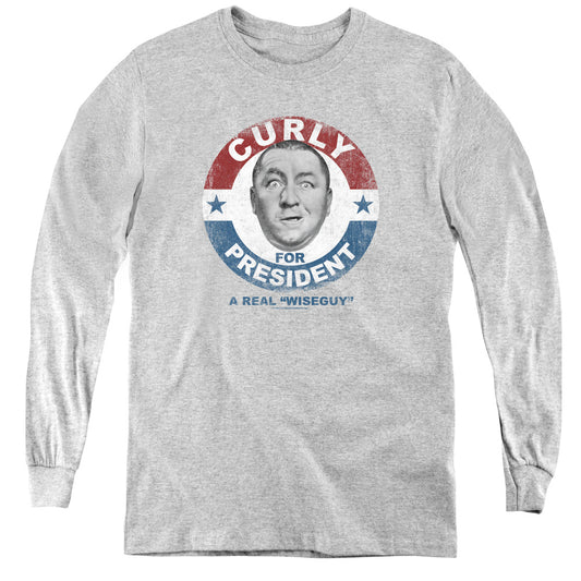 Three Stooges - Curly For President - Youth Long Sleeve Tee - Athletic Heather