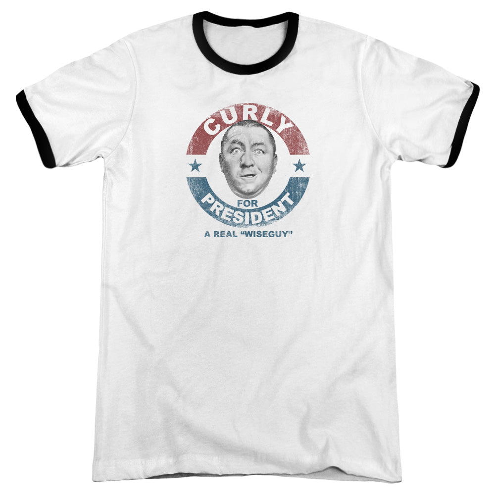 Three Stooges - Curly For President - Adult Ringer - White/black