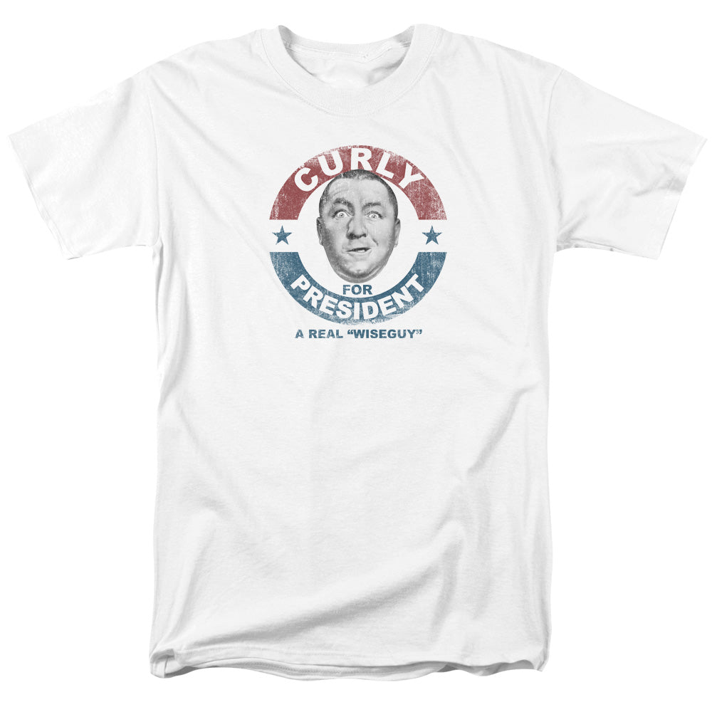 Three Stooges - Curly For President - Short Sleeve Adult 18/1 - White T-shirt