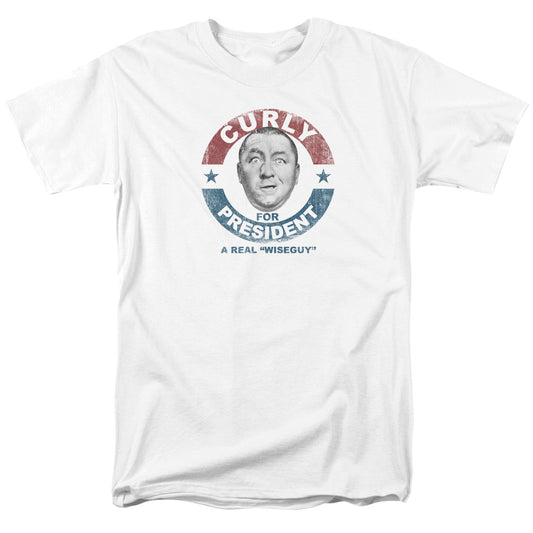 Three Stooges - Curly For President - Short Sleeve Adult 18/1 - White T-shirt