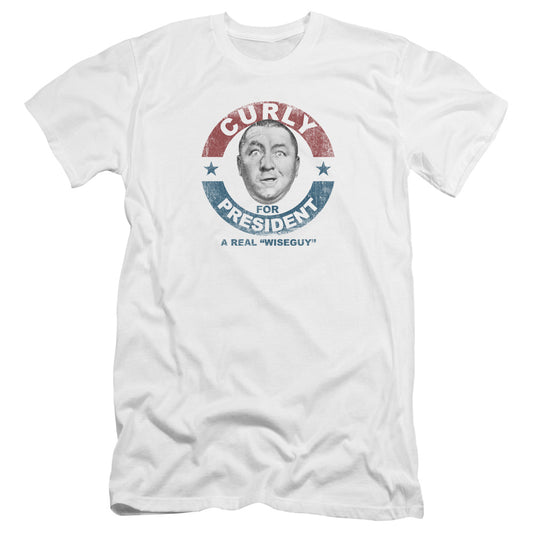 Three Stooges - Curly For President-premuim Canvas Adult Slim Fit 30/1 - White