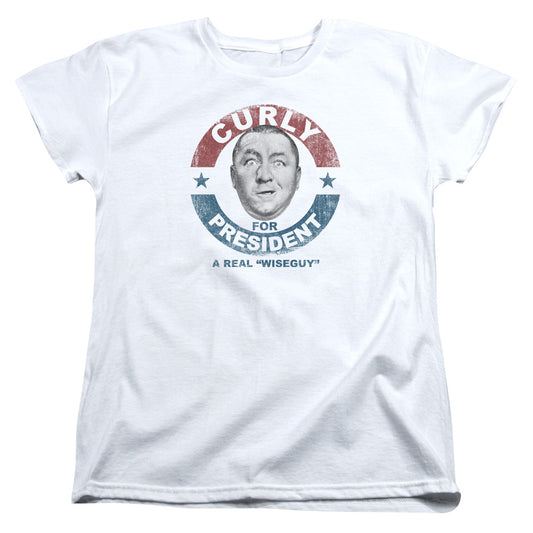 Three Stooges - Curly For President - Short Sleeve Womens Tee - White T-shirt