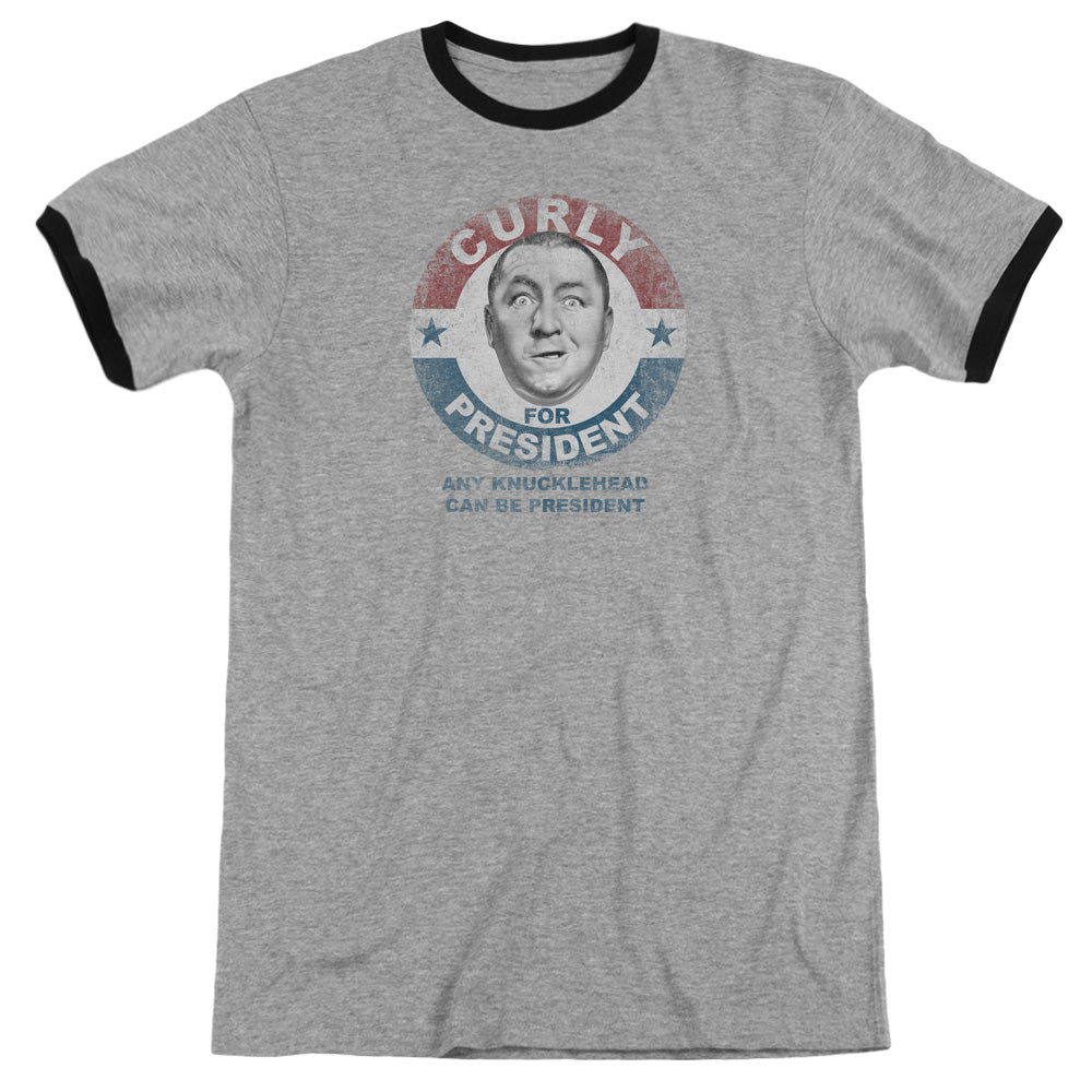 Three Stooges - Curly For President - Adult Ringer - Heather/black