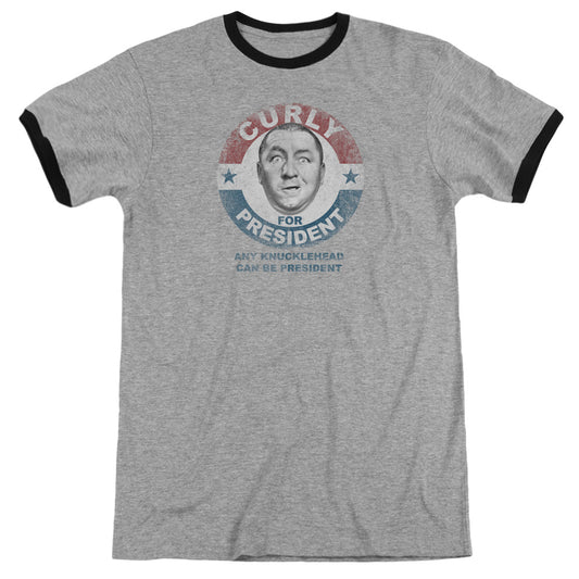 Three Stooges - Curly For President - Adult Ringer - Heather/black