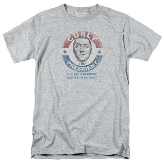 Three Stooges - Curly For President - Short Sleeve Adult 18/1 - Athletic Heather T-shirt