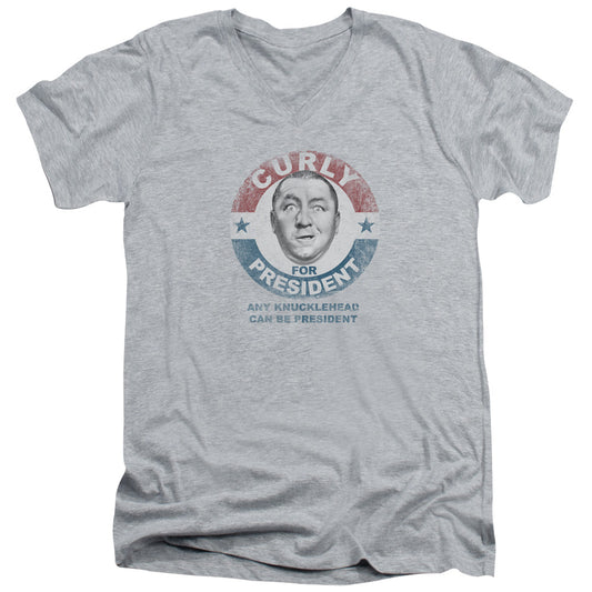 THREE STOOGES CURLY FOR PRESIDENT - S/S ADULT V-NECK - ATHLETIC HEATHER T-Shirt