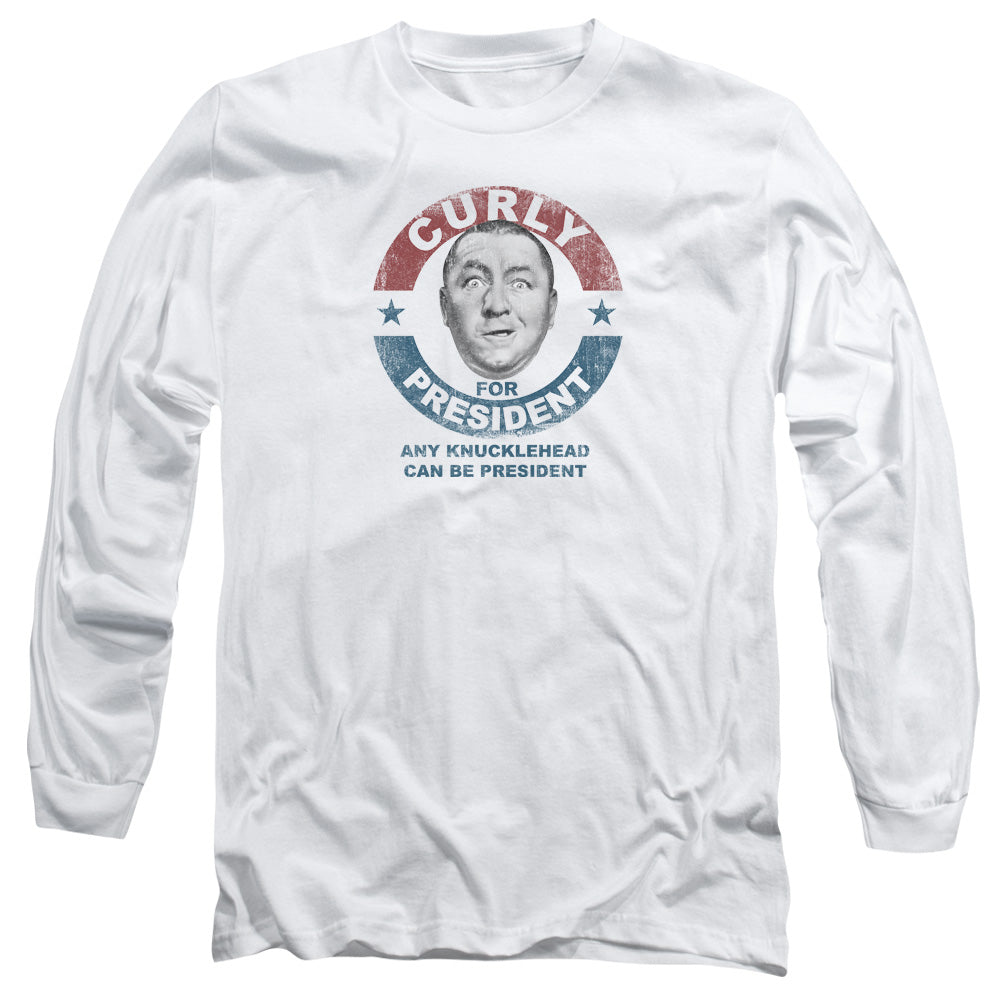 Three Stooges - Curly For President - Long Sleeve Adult 18/1 - White T-shirt