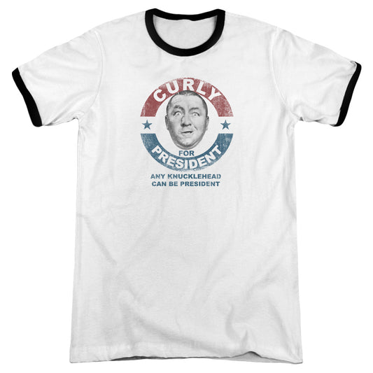 Three Stooges Curly For President - Adult Ringer - White/black