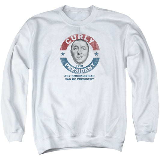 Three Stooges - Curly For President - Adult Crewneck Sweatshirt - White