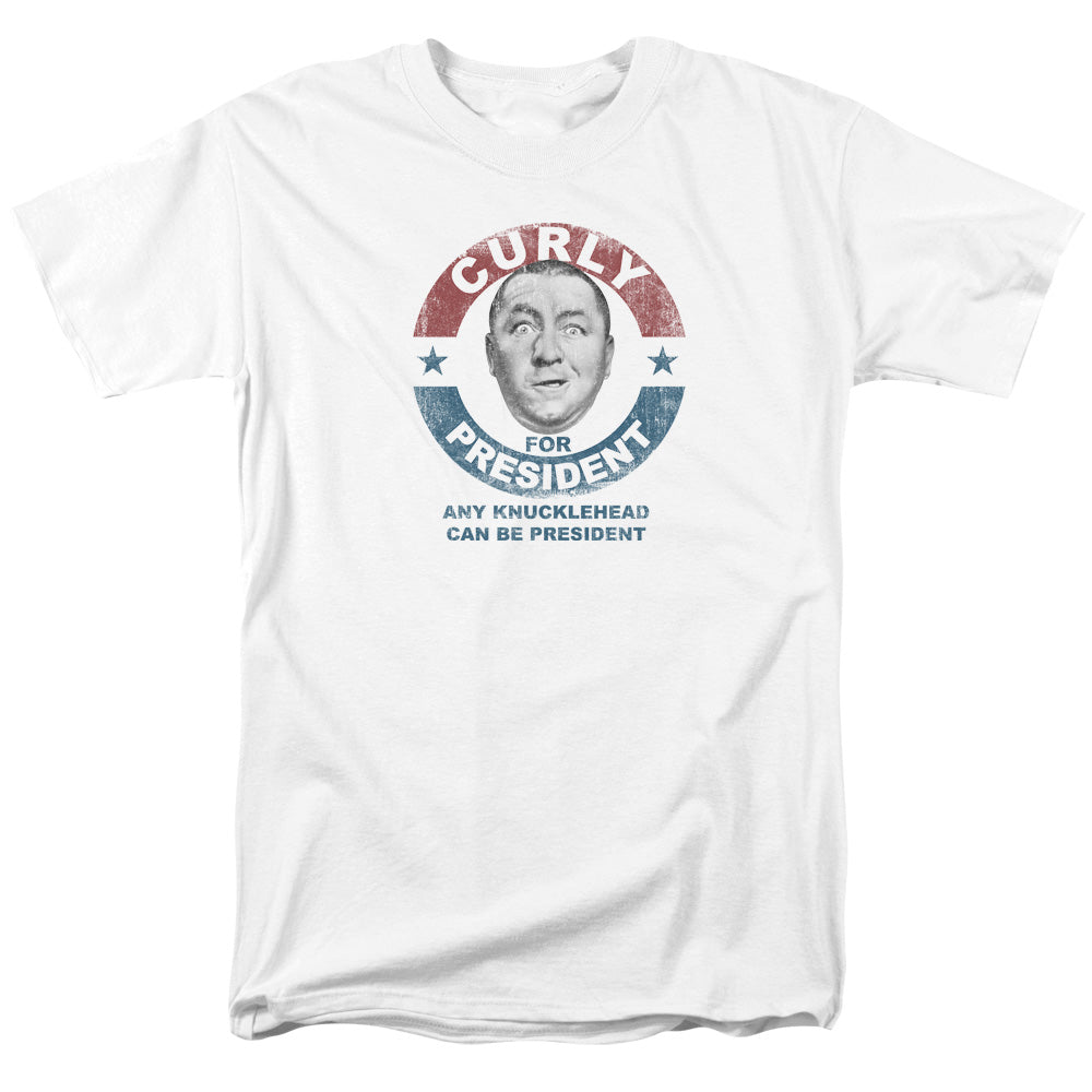 Three Stooges - Curly For President - Short Sleeve Adult 18/1 - White T-shirt
