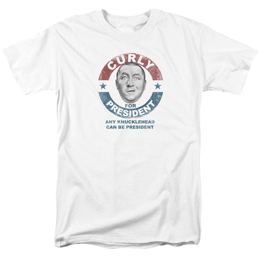Three Stooges - Curly For President - Short Sleeve Adult 18/1 - White T-shirt