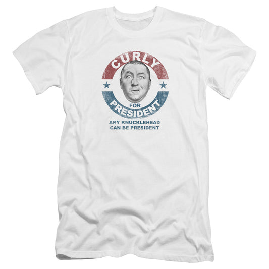Three Stooges - Curly For President-premuim Canvas Adult Slim Fit 30/1 - White