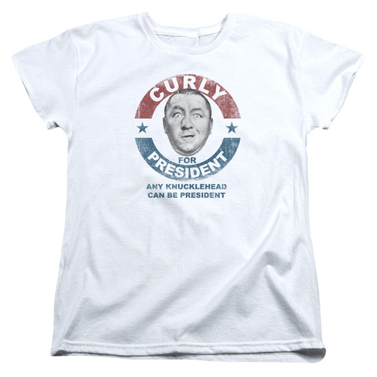 Three Stooges - Curly For President - Short Sleeve Womens Tee - White T-shirt