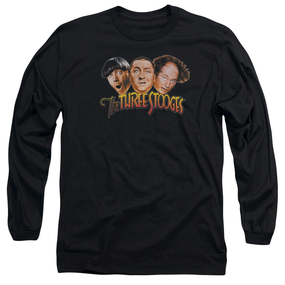 Three Stooges - Three Head Logo - Long Sleeve Adult 18/1 - Black T-shirt