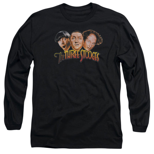 Three Stooges - Three Head Logo - Long Sleeve Adult 18/1 - Black T-shirt