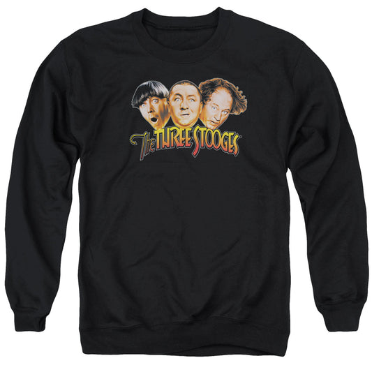 Three Stooges - Three Head Logo - Adult Crewneck Sweatshirt - Black