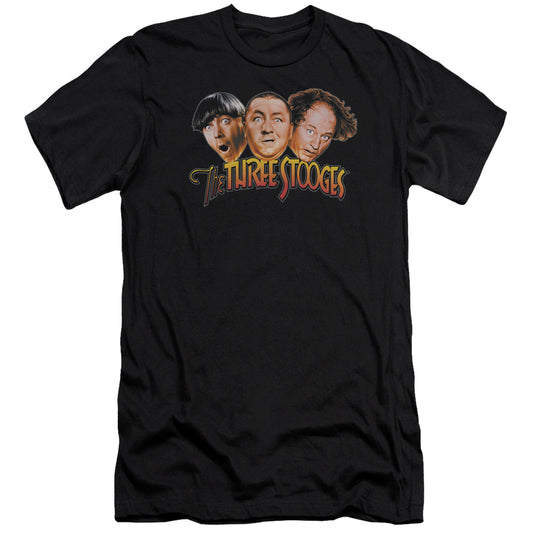 Three Stooges - Three Head Logo - Short Sleeve Adult 30/1 - Black T-shirt