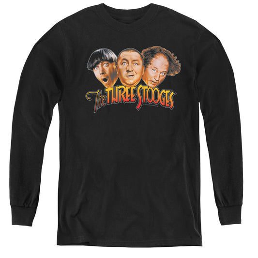 Three Stooges - Three Head Logo - Youth Long Sleeve Tee - Black