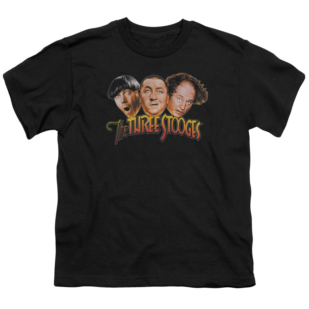 Three Stooges - Three Head Logo - Short Sleeve Youth 18/1 - Black T-shirt