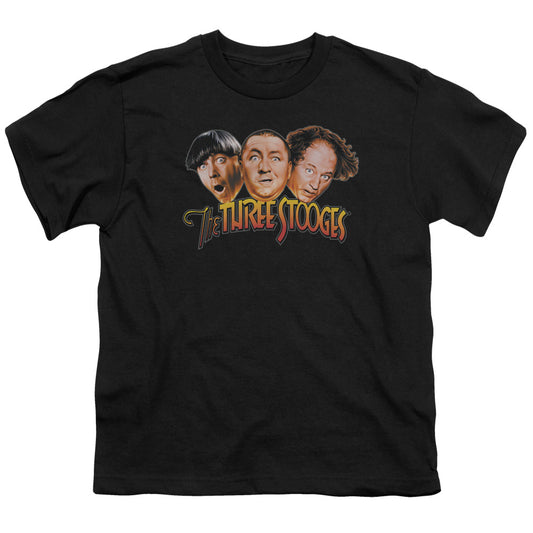 Three Stooges - Three Head Logo - Short Sleeve Youth 18/1 - Black T-shirt