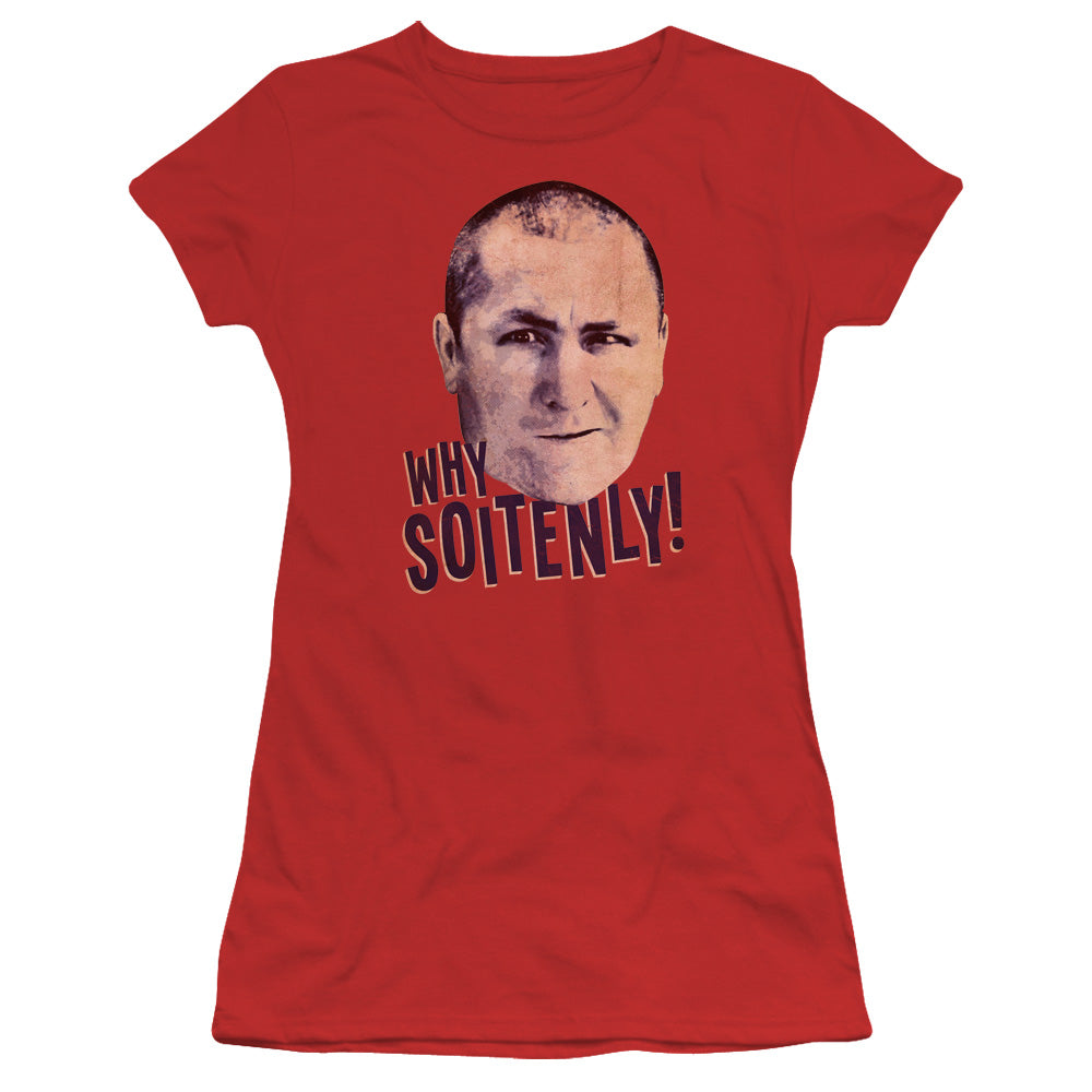 Three Stooges - Why Soitenly - Short Sleeve Junior Sheer - Red T-shirt