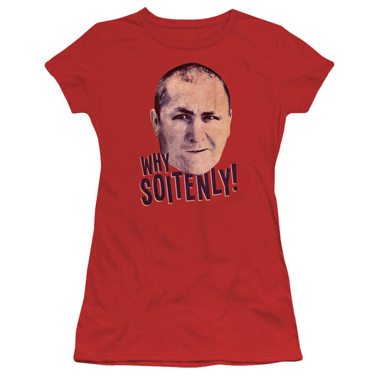 Three Stooges - Why Soitenly - Short Sleeve Junior Sheer - Red T-shirt