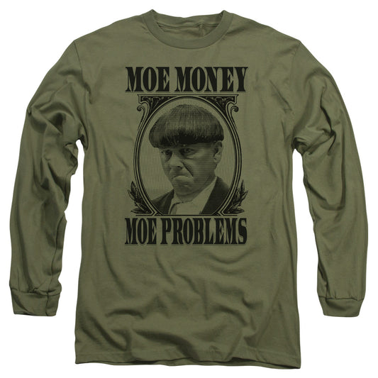 Three Stooges - Moe Money - Long Sleeve Adult 18/1 - Military Green T-shirt