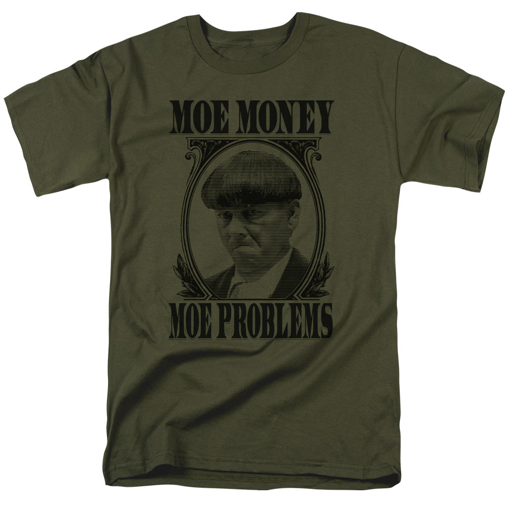 Three Stooges - Moe Money - Short Sleeve Adult 18/1 - Military Green T-shirt