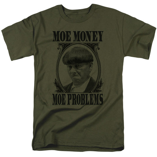 Three Stooges - Moe Money - Short Sleeve Adult 18/1 - Military Green T-shirt