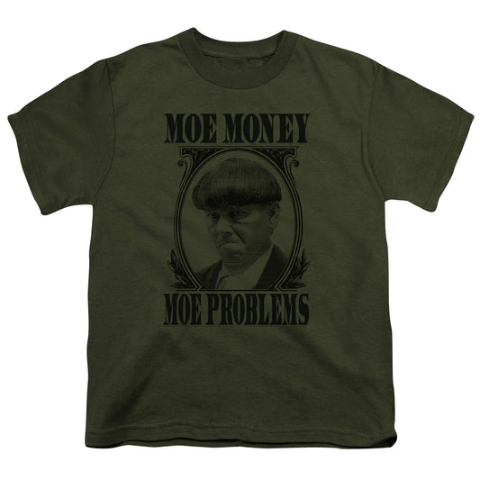 Three Stooges - Moe Money - Short Sleeve Youth 18/1 - Military Green T-shirt